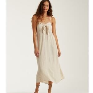 Billabong Cream Maxi Dress‎ Large Spaghetti Strap Tie Front Beachy